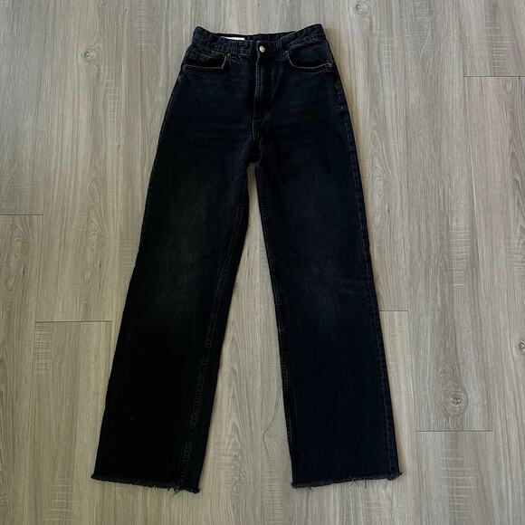 Zara Black Wide Leg High Waisted Loose Jeans Size US 6 - Picture 1 of 9